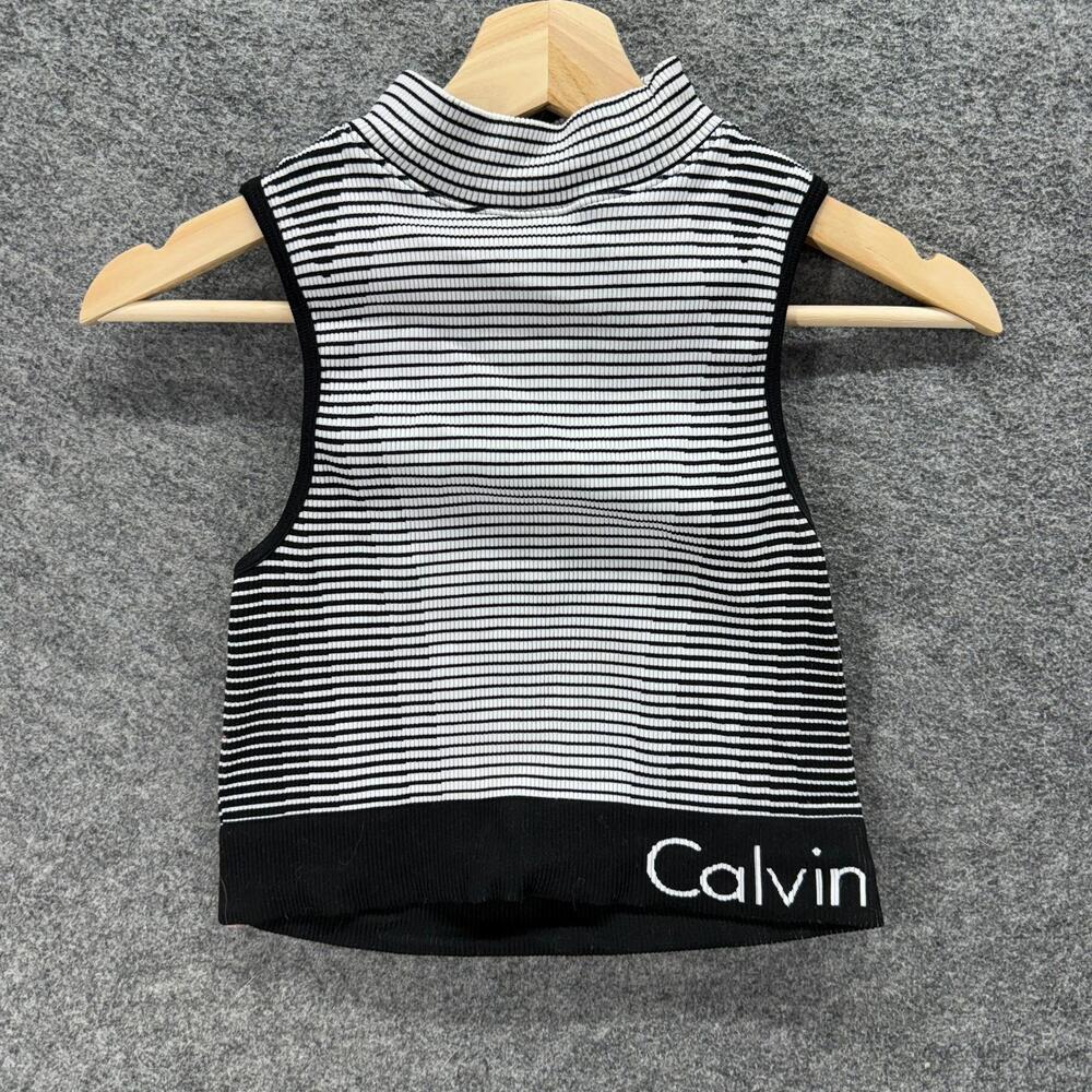 Calvin Klein Cropped Top Women S Small Black Striped Sleeveless Wide Strap